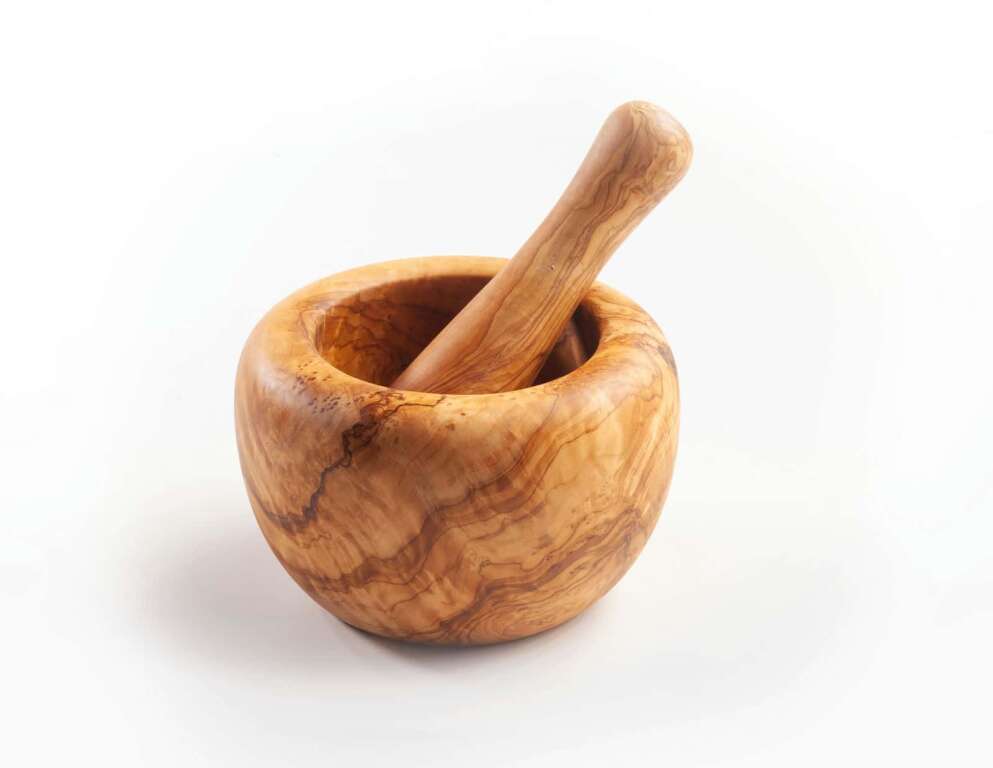 Mörser aus Olivenholz, rund von 7 bis 18 cm Durchmesser