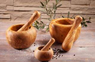 Mörser aus Olivenholz, rund - ca. Ø 10cm