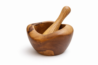 Mörser aus Olivenholz, rustikal, ca. Ø 14 cm