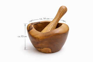 Mörser aus Olivenholz, rustikal, ca. Ø 14 cm