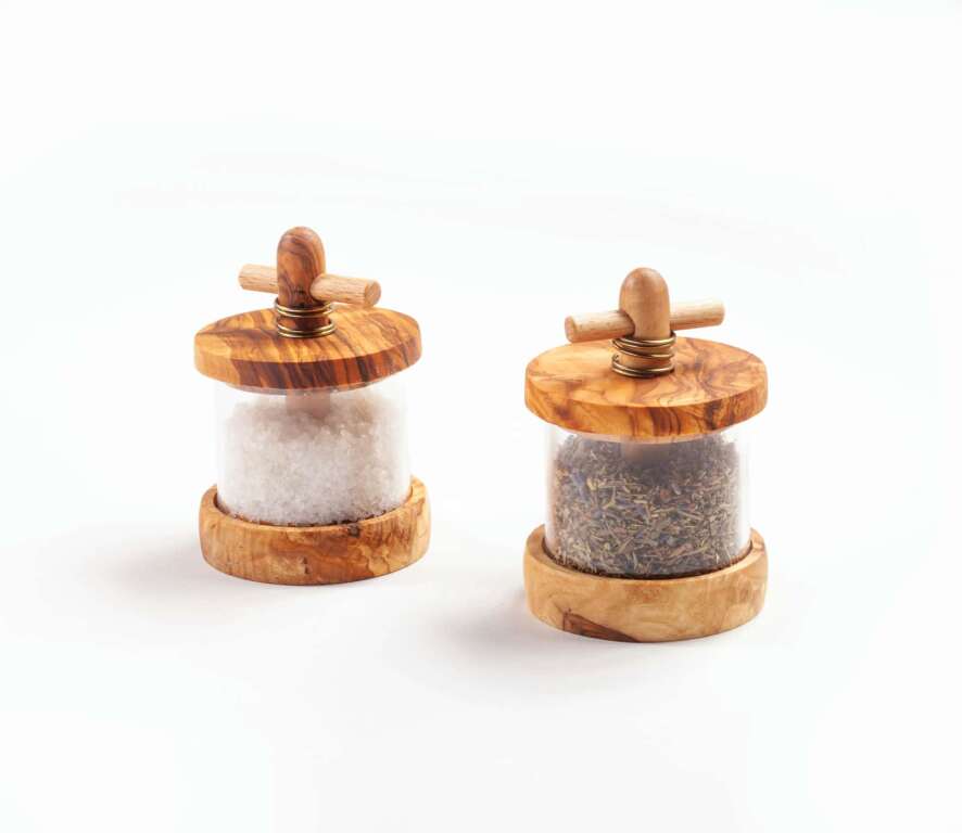 Kräuter-, Gewürz- und Salzmühle aus Olivenholz, klein