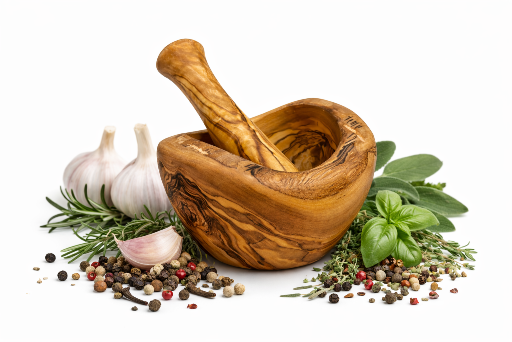 Mörser aus Olivenholz, rustikal - ca. Ø 8cm