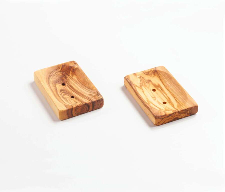 Olive wood soap dish, rectangular and flat, approx. 11 × 7 × 1.5 cm