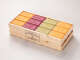 Assorted crate with Soap of Marseille 125gr. 36 pc.in wooden crate "fruity"