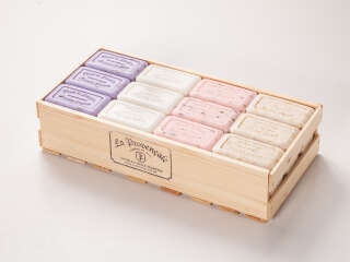 Assorted crate with Soaps of Marseille, 36 Pc. in wooden...