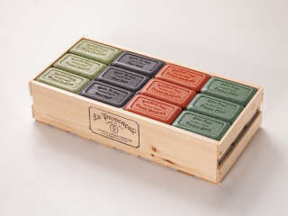 Assorted crate with Soaps of Marseille, 36 Pc. in wooden...