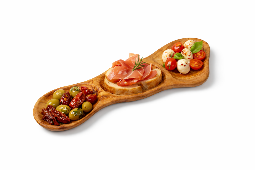 Mittlerer Tapas- und Vorspeisenteller aus Olivenholz