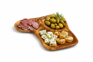 Großer Tapas-Teller und Vorspeisenplatte aus Olivenholz